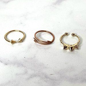 Set 3 Handmade MIDI RINGS Boho Dainty Delicate Jewelry Rose & Gold Spike Arrow